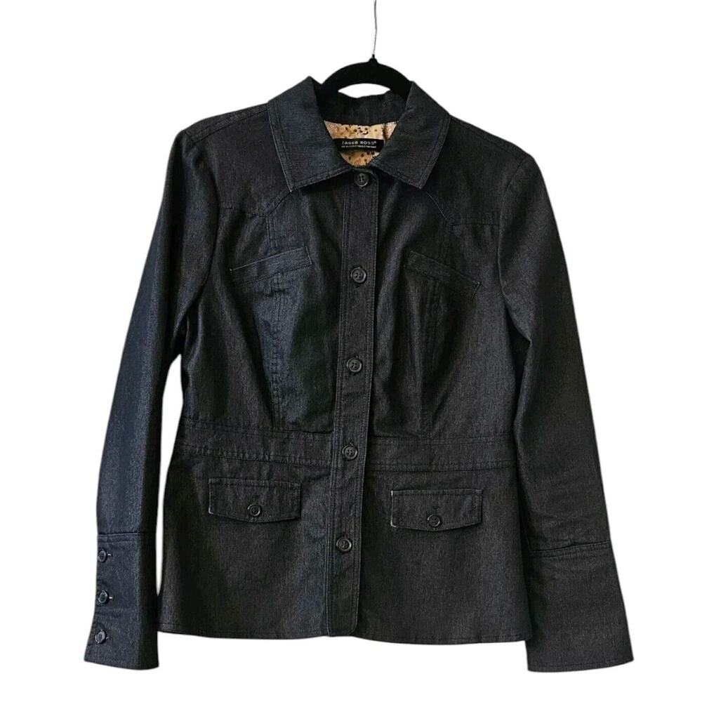 Jared Ross August Silk Company Womens Jacket Button Down Blue MISSING SIZE TAG